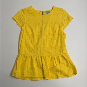 Haley and the Hound Yellow Eyelet Peplum Top Size M Cotton Textured Blouse